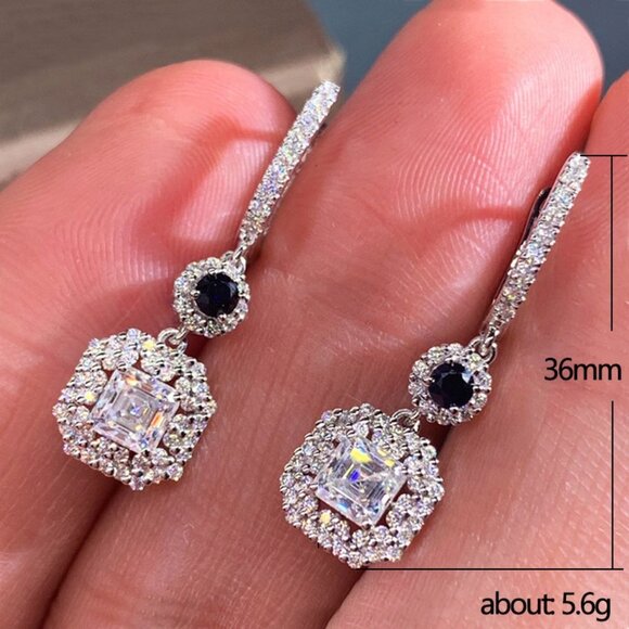 🔥 New CZ Drop Diamond Blue Crystal Square Earrings for Women, HA4527 - Picture 3 of 5